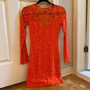 Orange open back lace dress